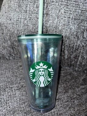 Starbucks Iridescent Green Logo Tumbler with Straw NEW 16 Oz